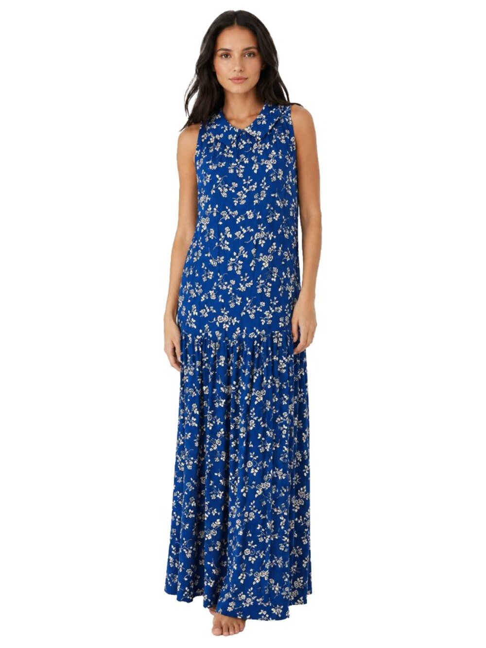 Vintage Jane Singer Blue Floral Maxi Dress Sleeveless Cottagecore Boho XL
